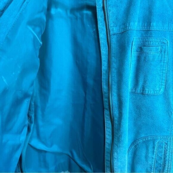 Chico’s Teal Leather Suede Jacket Size 1 Medium 100% Leather Classic Monochrome - Picture 8 of 16